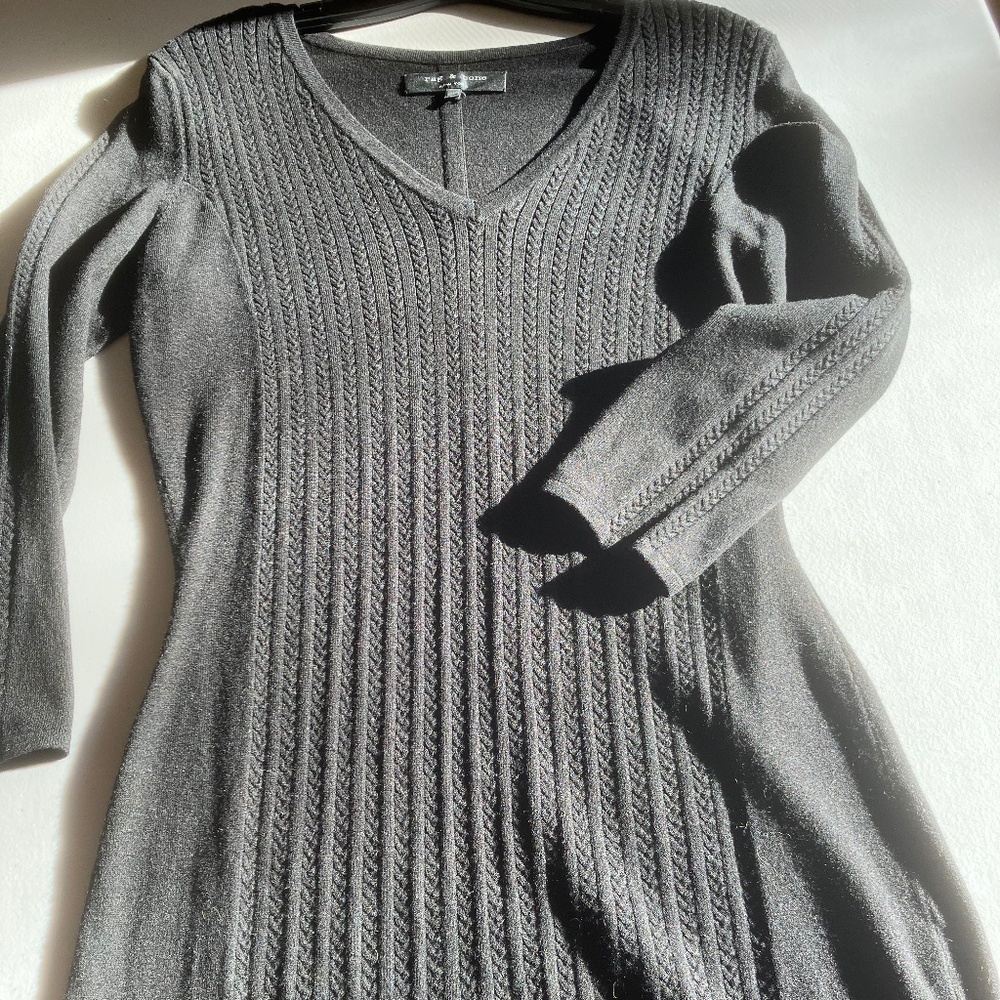 RAG & BONE NEW YORK SMALL BLACK KNIT V NECK SHORT DRESS